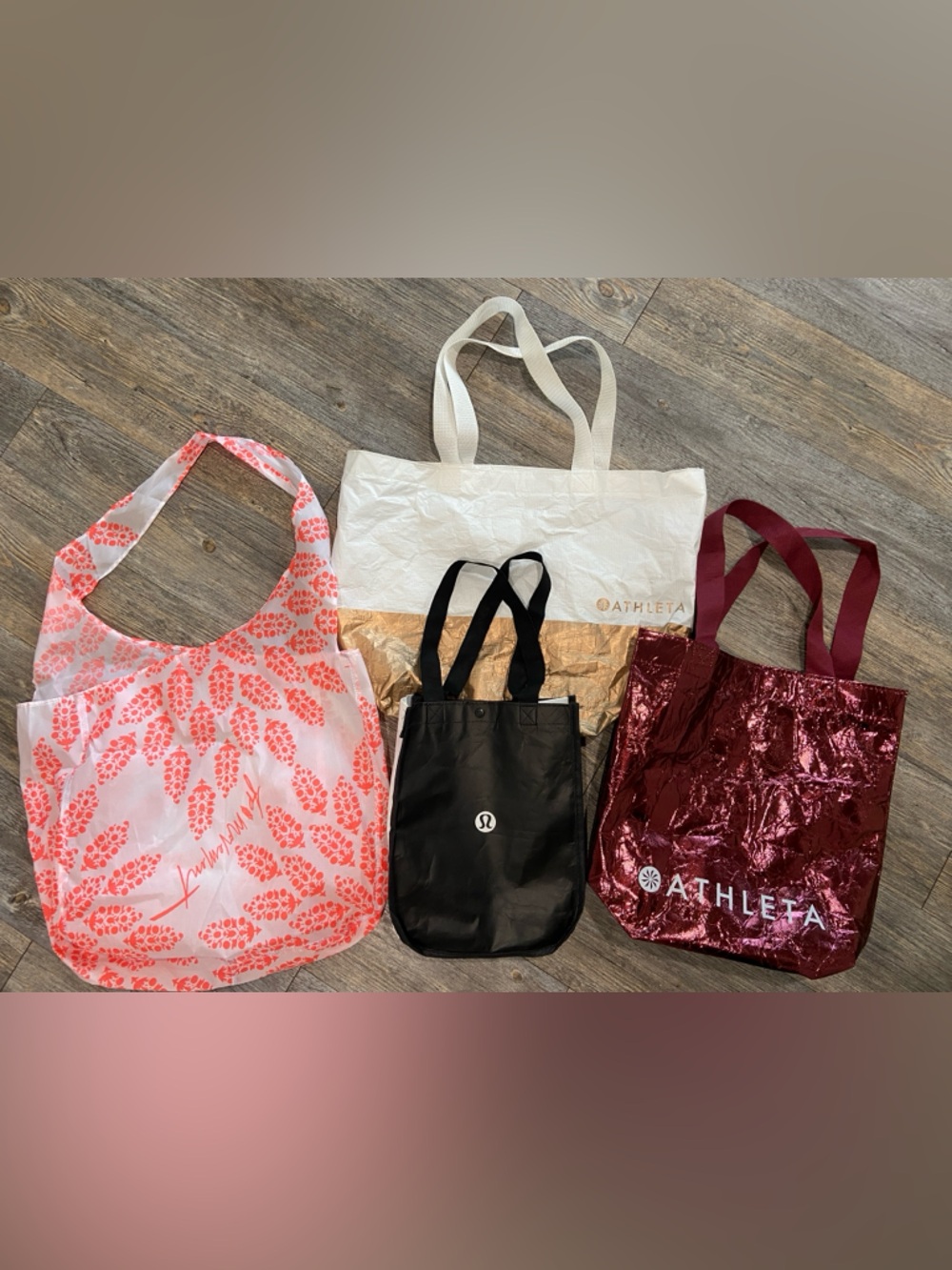 4 Athleta Lululemon Free People Reusable Bags Tropical Burgundy Tote Bag Bundle